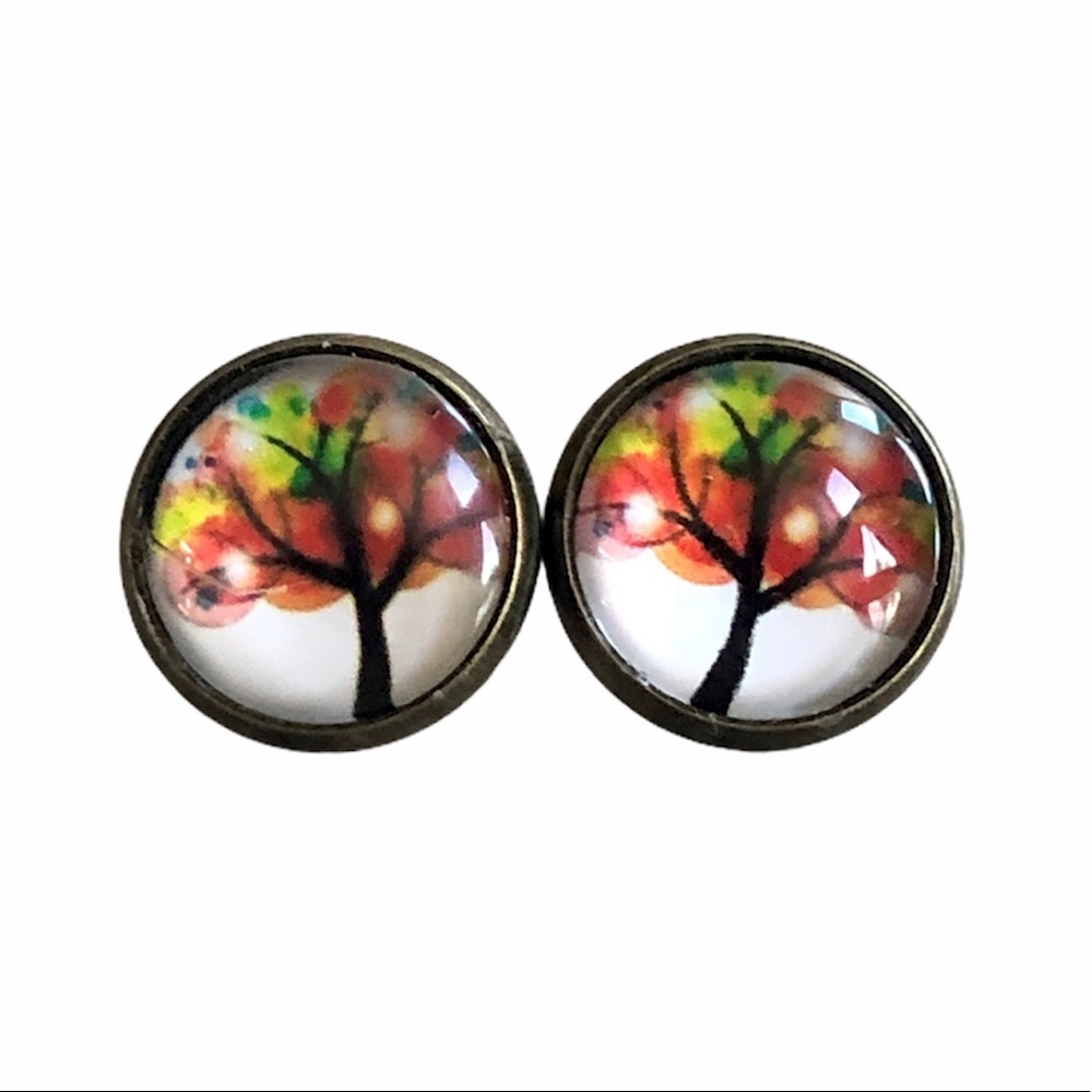 3 for 15🎀bronze tone tree of life picture studs